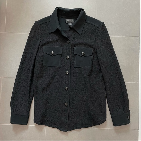 St. John Knit Black Button Down Collared Cardigan Sweater Shirt Jacket - Picture 6 of 6